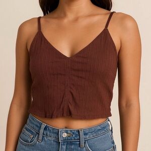 Aerie NWT Brown Ribbed Crop Tank Top w/ Built-In Bra Size Medium